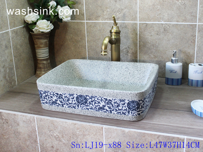 LJ19-x88 LJ19-x88   Blue and white floral design ceramic wash basin - shengjiang  ceramic  factory   porcelain art hand basin wash sink