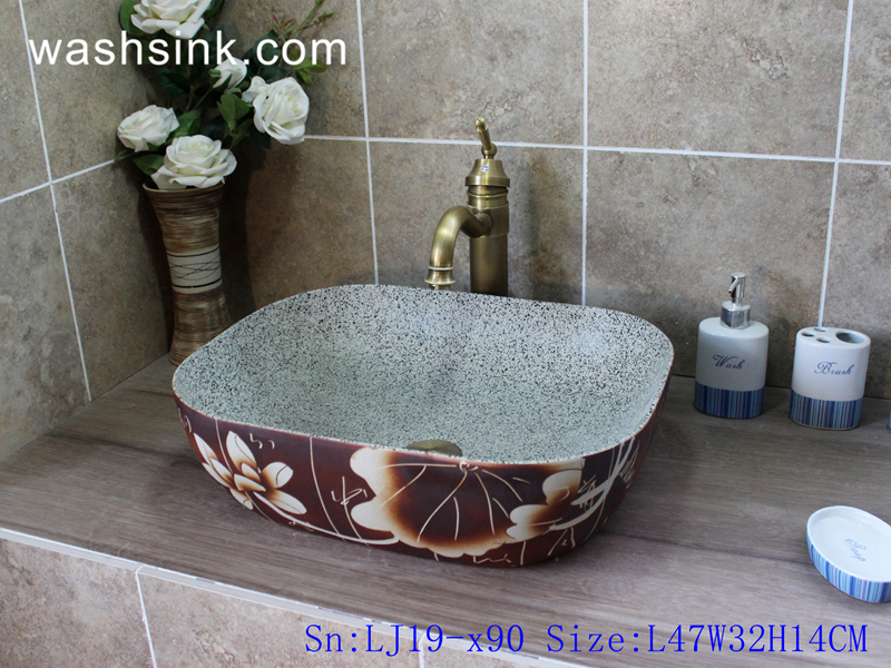 LJ19-x90-1 LJ19-x90     Never fade lotus design porcelain wash basin - shengjiang  ceramic  factory   porcelain art hand basin wash sink