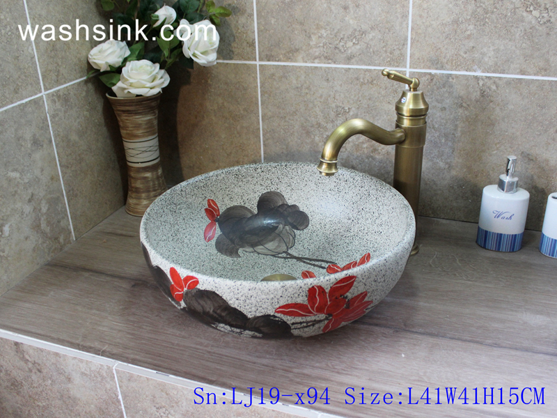 LJ19-x94 LJ19-x94    Bowl shape ceramic with floral design toilet basin - shengjiang  ceramic  factory   porcelain art hand basin wash sink