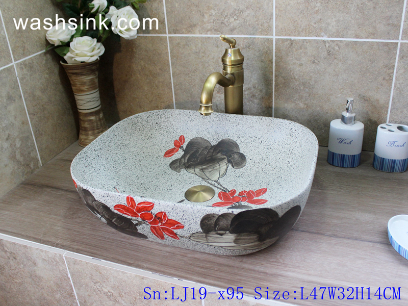 LJ19-x95 LJ19-x95     Best selling red and black flower design porcelain art sink - shengjiang  ceramic  factory   porcelain art hand basin wash sink