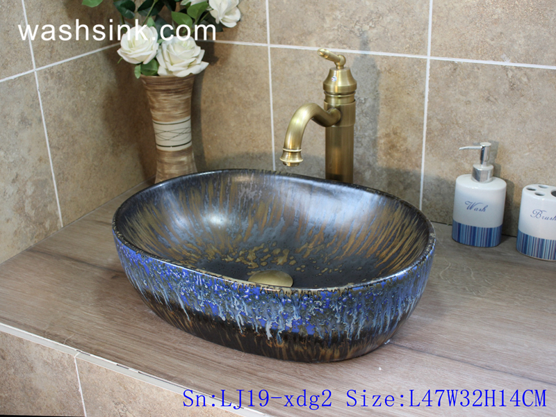 LJ19-xdg2 LJ19-xdg2      Western style retro abstract pattern ceramic art basin - shengjiang  ceramic  factory   porcelain art hand basin wash sink