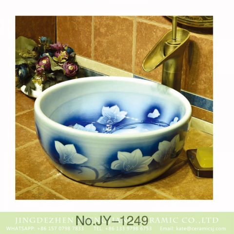 Large bulk sale factory outlet white color ceramic and blue outline flowers pattern wash sink    SJJY-1249-31