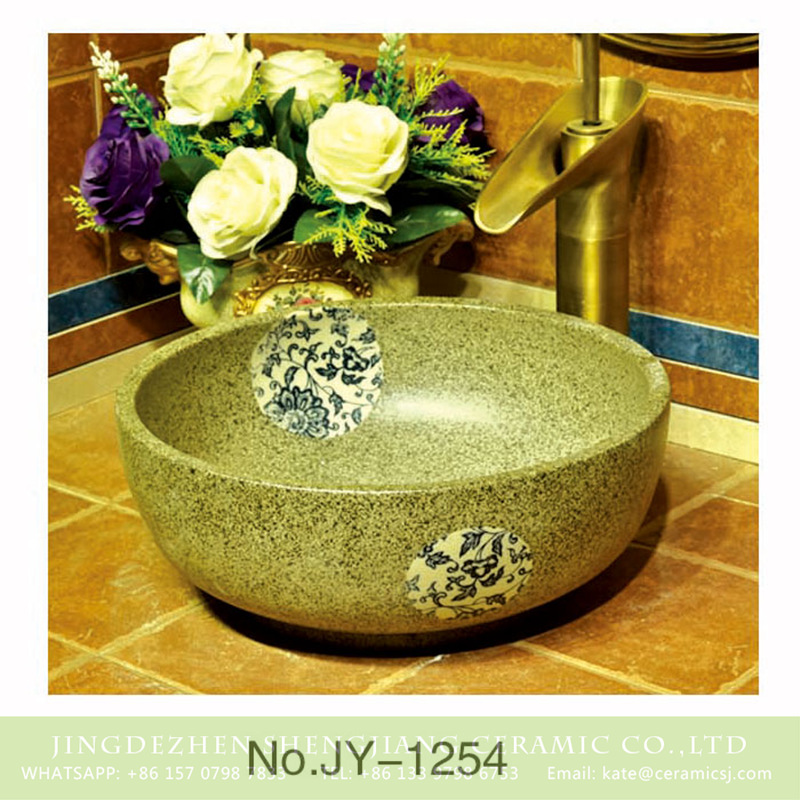 SJJY-1254-32卅五厘米_08 China traditional style durable ceramic with beautiful flowers pattern wash sink    SJJY-1254-32 - shengjiang  ceramic  factory   porcelain art hand basin wash sink