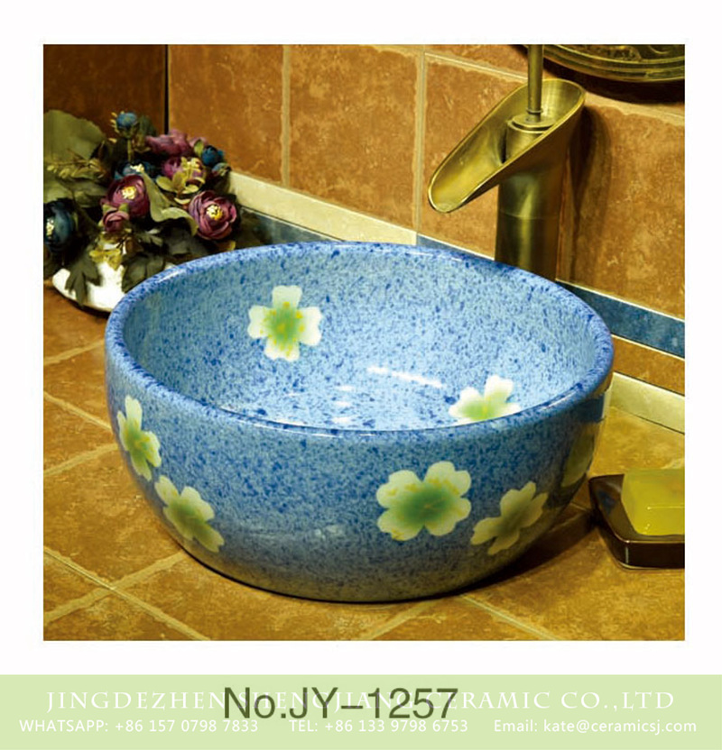 SJJY-1257-32卅五厘米_11 China modern style blue color ceramic and beautiful flowers design sanitary ware    SJJY-1257-32 - shengjiang  ceramic  factory   porcelain art hand basin wash sink