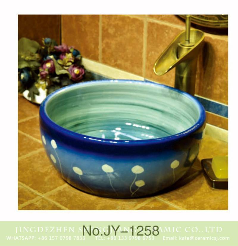 SJJY-1258-32卅五厘米_12 Shengjiang factory produce the gradient blue color glazed porcelain and easy clean vanity basin    SJJY-1258-32 - shengjiang  ceramic  factory   porcelain art hand basin wash sink