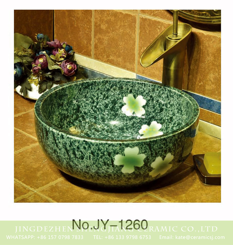 SJJY-1260-32卅五厘米_14 China modern style green color glazed ceramic with beautiful flowers pattern lavabo    SJJY-1260-32 - shengjiang  ceramic  factory   porcelain art hand basin wash sink