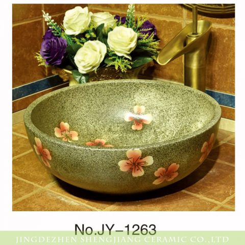 China art marble porcelain with red color flowers pattern vanity basin    SJJY-1263-33