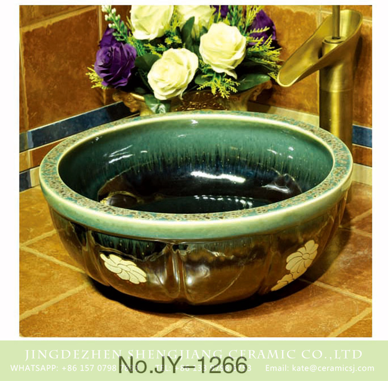 SJJY-1266-33仿古碗盆_08 Popular sale item Jingdezhen factory high gloss black color floral art ceramic sink    SJJY-1266-33 - shengjiang  ceramic  factory   porcelain art hand basin wash sink