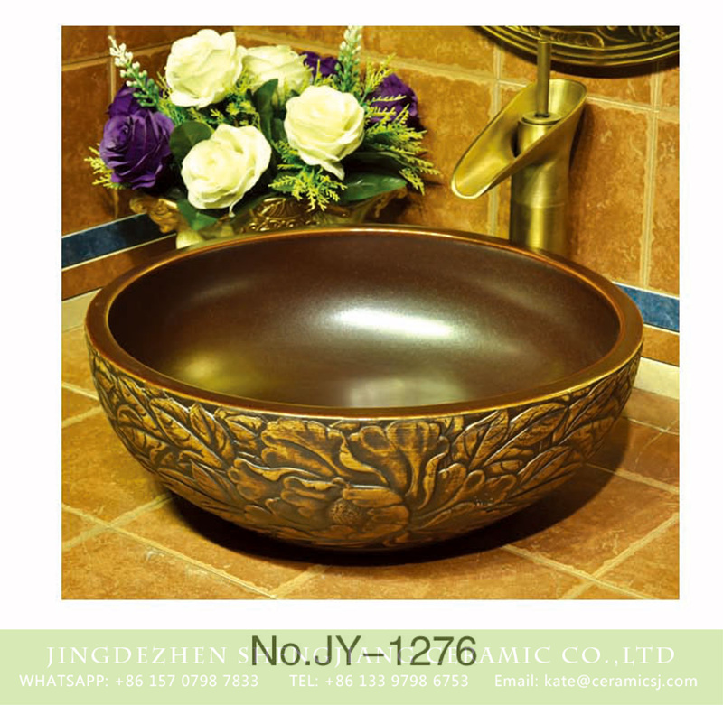 SJJY-1276-34仿古碗盆_05 Popular sale conventional retro style porcelain with hand carved exquisite design surface sanitary ware    SJJY-1276-34 - shengjiang  ceramic  factory   porcelain art hand basin wash sink