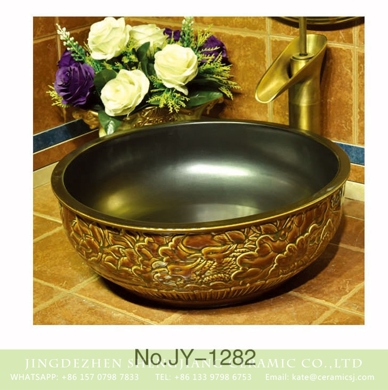 SJJY-1282-34仿古碗盆_12 Asia online sale black wall and exquisite phoenix pattern surface wash basin    SJJY-1282-34 - shengjiang  ceramic  factory   porcelain art hand basin wash sink