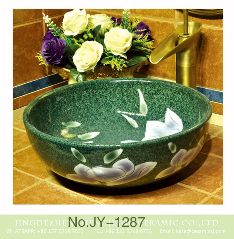 SJJY-1287-35仿古碗盆_04 Large bulk sale factory outlet deep blue color with hand painted flowers pattern sanitary ware    SJJY-1287-35 - shengjiang  ceramic  factory   porcelain art hand basin wash sink