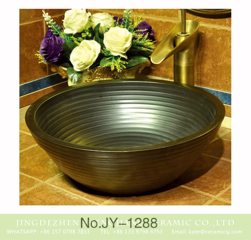 SJJY-1288-35仿古碗盆_05 Factory cheap price dark color and stripe design durable vanity basin    SJJY-1288-35 - shengjiang  ceramic  factory   porcelain art hand basin wash sink