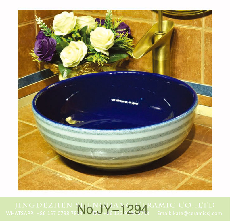 SJJY-1294-35仿古碗盆_12 Shengjiang factory wholesale deep blue inner wall and grey stripes art wash sink    SJJY-1294-35 - shengjiang  ceramic  factory   porcelain art hand basin wash sink