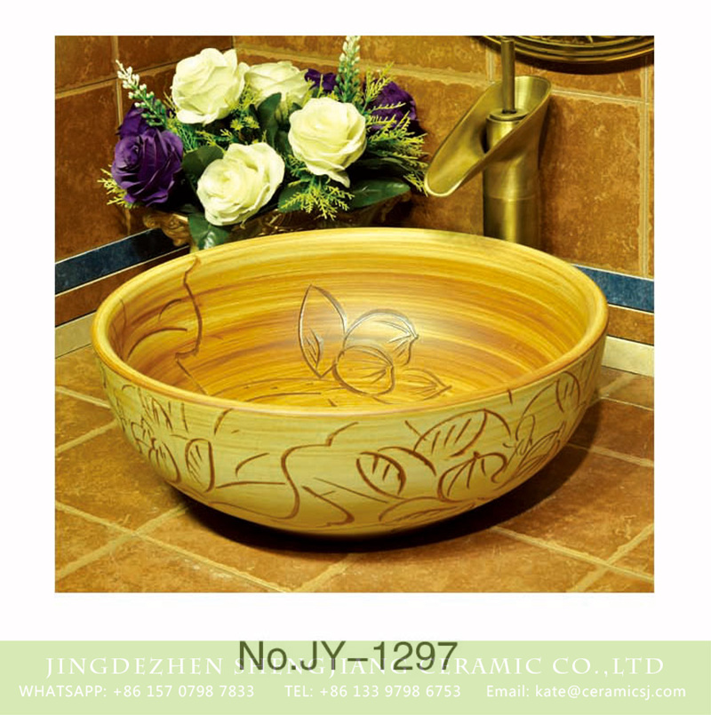 SJJY-1297-35仿古碗盆_15 Large bulk sale factory outlet hand carved lotus pattern round wash sink    SJJY-1297-35 - shengjiang  ceramic  factory   porcelain art hand basin wash sink