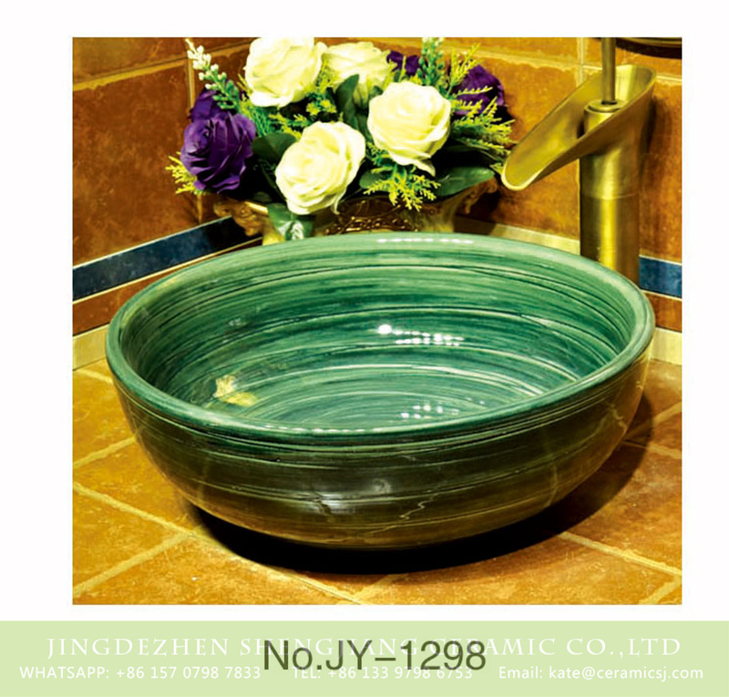 SJJY-1298-36仿古碗盆_03 Jingdezhen wholesale art ceramic deep green color glazed round vanity basin    SJJY-1298-36 - shengjiang  ceramic  factory   porcelain art hand basin wash sink