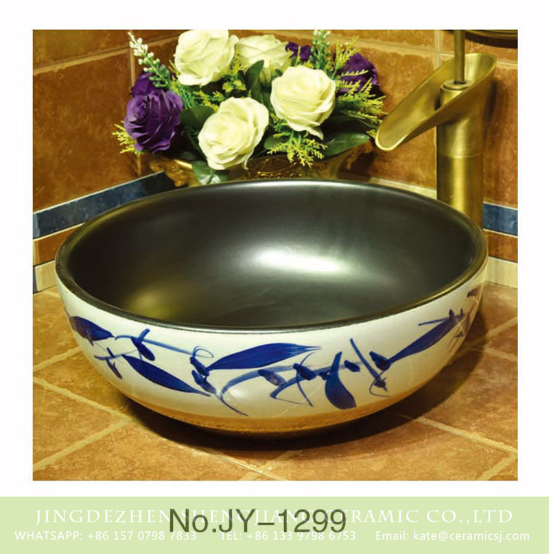 SJJY-1299-36仿古碗盆_04-1 China online sale black inner wall and white surface with freehand brush work design sink    SJJY-1299-36 - shengjiang  ceramic  factory   porcelain art hand basin wash sink