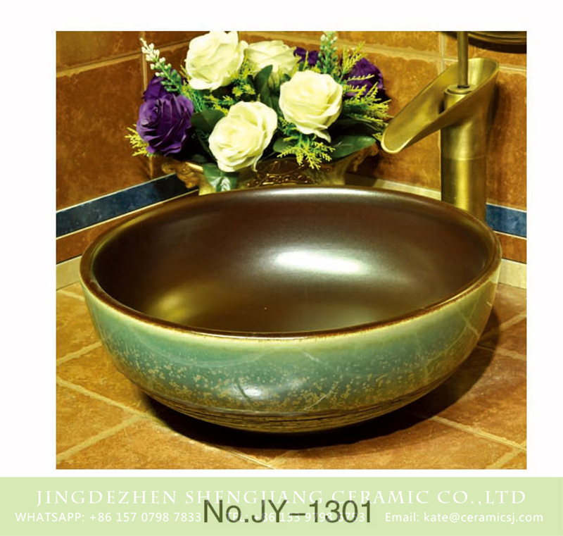 SJJY-1301-36仿古碗盆_07 Shengjiang factory brown color inner wall and color glazed surface sanitary ware    SJJY-1301-36 - shengjiang  ceramic  factory   porcelain art hand basin wash sink