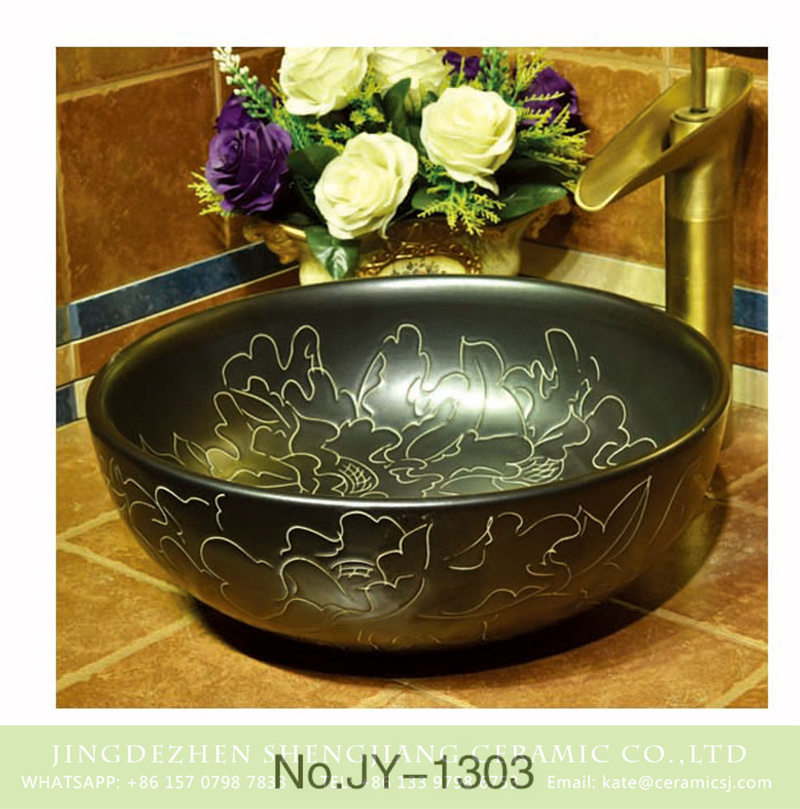 SJJY-1303-36仿古碗盆_09 High quality black color porcelain with unique design round sanitary ware    SJJY-1303-36 - shengjiang  ceramic  factory   porcelain art hand basin wash sink