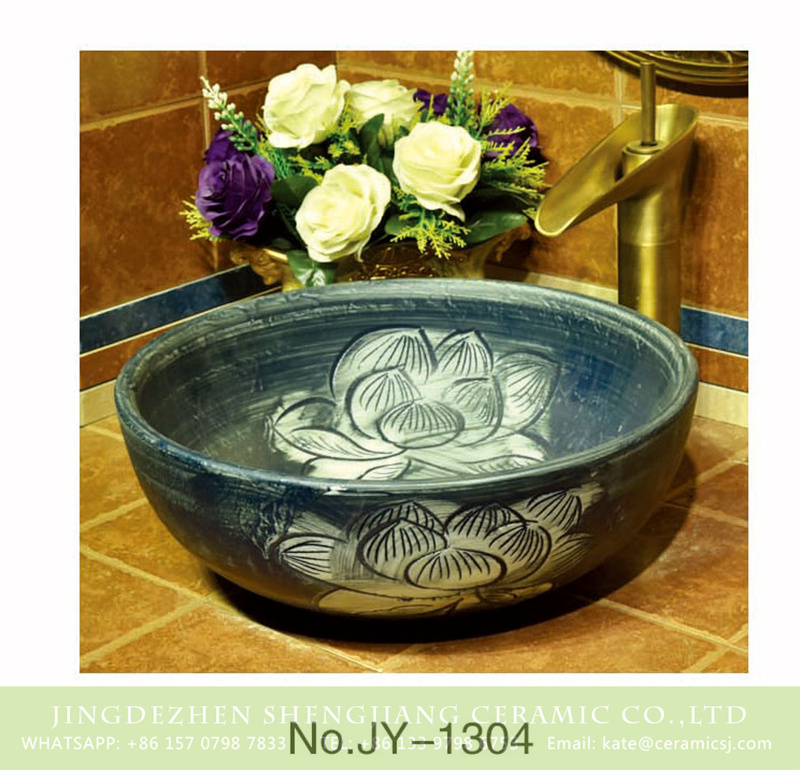 SJJY-1304-36仿古碗盆_10 China ancient style dark color with pure hand painted flowers pattern wash sink    SJJY-1304-36 - shengjiang  ceramic  factory   porcelain art hand basin wash sink