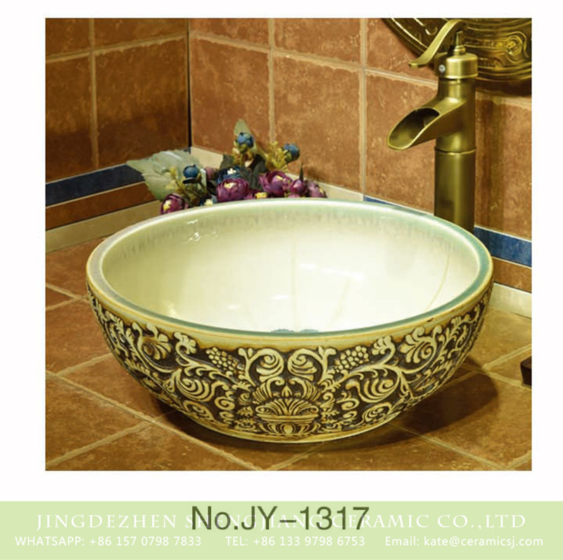 SJJY-1317-37仿古碗盆_11 Hand craft exquisite pattern round wash basin    SJJY-1317-37 - shengjiang  ceramic  factory   porcelain art hand basin wash sink