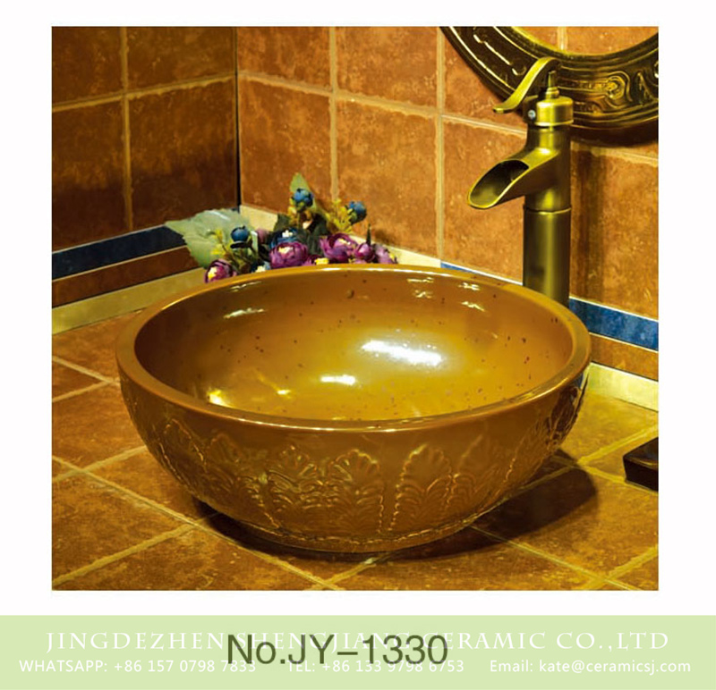 SJJY-1330-39仿古碗盆_12 China online sale high gloss yellow color round wash hand basin    SJJY-1330-39 - shengjiang  ceramic  factory   porcelain art hand basin wash sink
