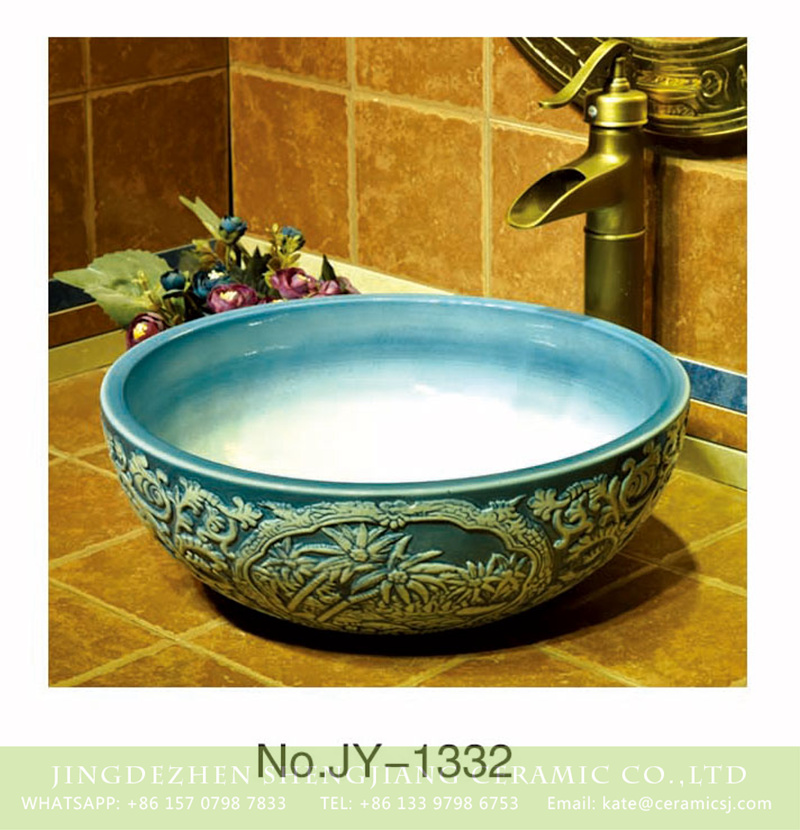 SJJY-1332-39仿古碗盆_14 Asia style light blue color art sanitary ware    SJJY-1332-39 - shengjiang  ceramic  factory   porcelain art hand basin wash sink