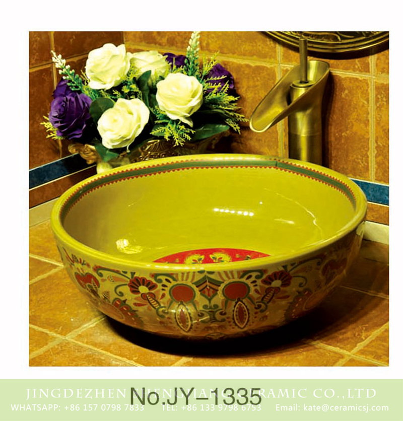SJJY-1335-40仿古碗盆_04 Factory cheap price high gloss easy clean colorful wash basin     SJJY-1335-40 - shengjiang  ceramic  factory   porcelain art hand basin wash sink