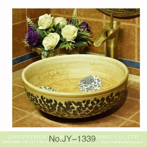 Pure hand carved knife stroke ceramic with flowers pattern wash basin    SJJY-1339-40