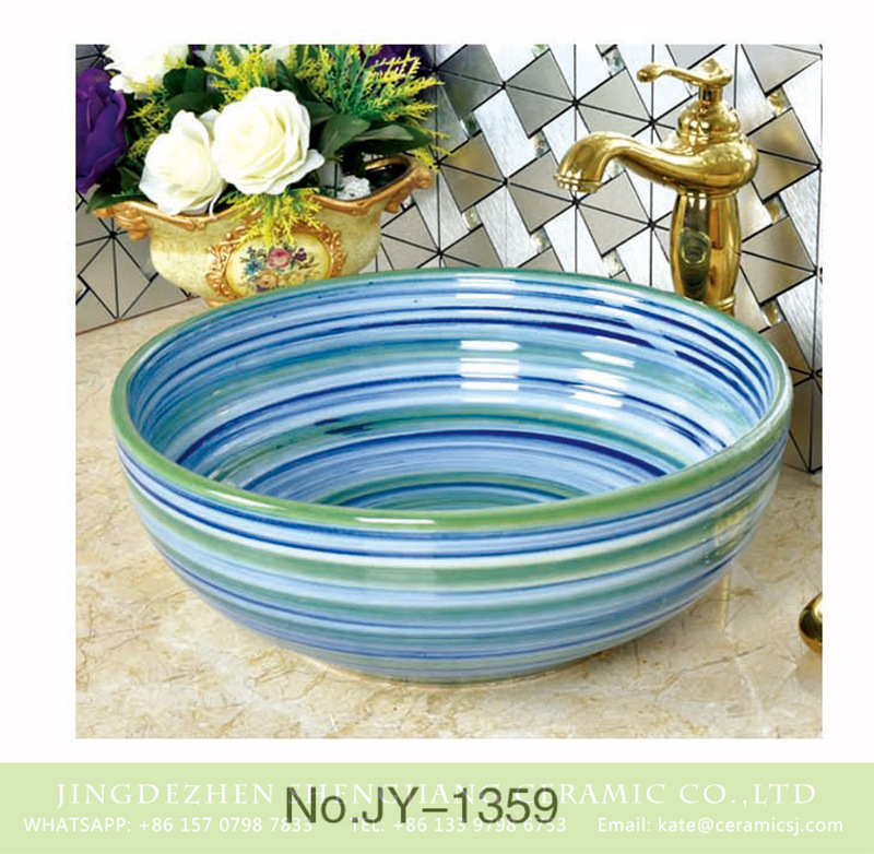 SJJY-1359-42彩金碗盆_08 Jingdezhen modern style art high gloss blue color porcelain easy clean wash basin     SJJY-1359-42 - shengjiang  ceramic  factory   porcelain art hand basin wash sink