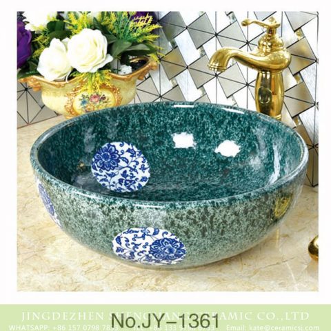 Large bulk sale high gloss porcelain with blue and white pattern wash basin    SJJY-1361-42