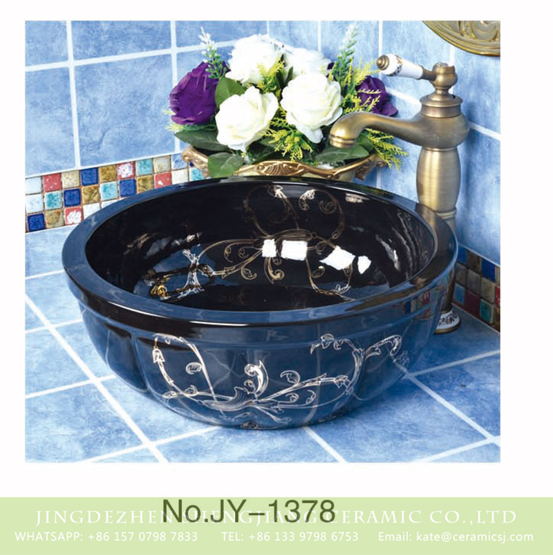 SJJY-1378-43南瓜台盆_15 Large bulk sale black color high gloss ceramic pumpkin wash basin    SJJY-1378-43 - shengjiang  ceramic  factory   porcelain art hand basin wash sink
