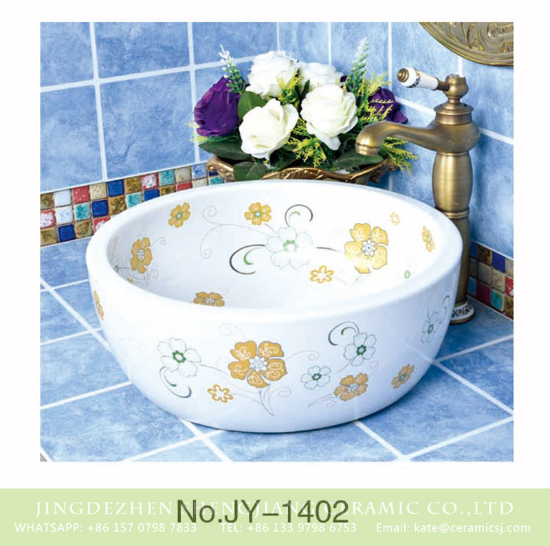 SJJY-1402-45薄口腰鼓盆_15 Modern style white ceramic with flowers pattern wash sink      SJJY-1402-45 - shengjiang  ceramic  factory   porcelain art hand basin wash sink