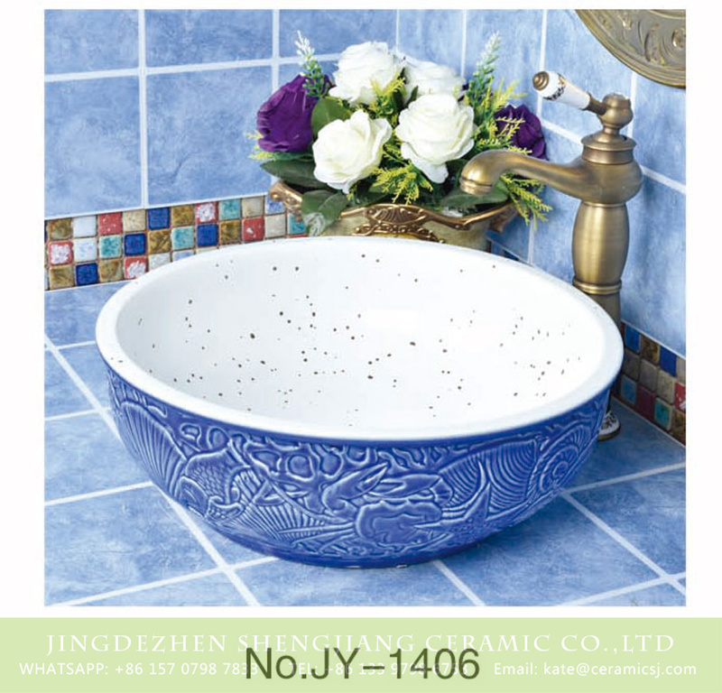 SJJY-1406-46颜色釉单盆_07 Made in China hand painted blue color surface round vanity basin    SJJY-1406-46 - shengjiang  ceramic  factory   porcelain art hand basin wash sink