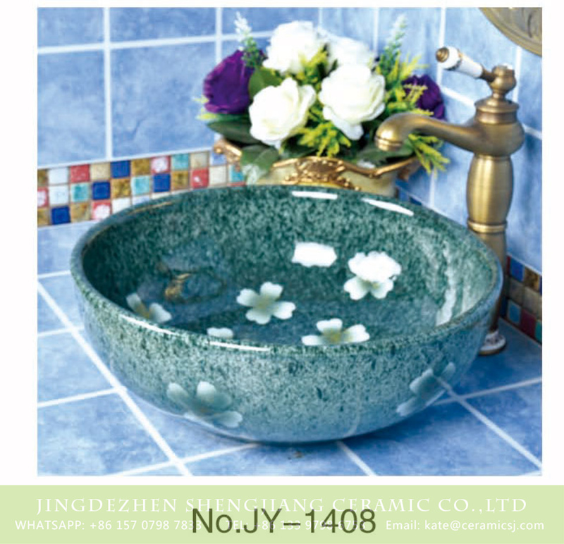 SJJY-1408-46颜色釉单盆_09 Factory outlet green color with flowers pattern easy clean wash hand basin     SJJY-1408-46 - shengjiang  ceramic  factory   porcelain art hand basin wash sink