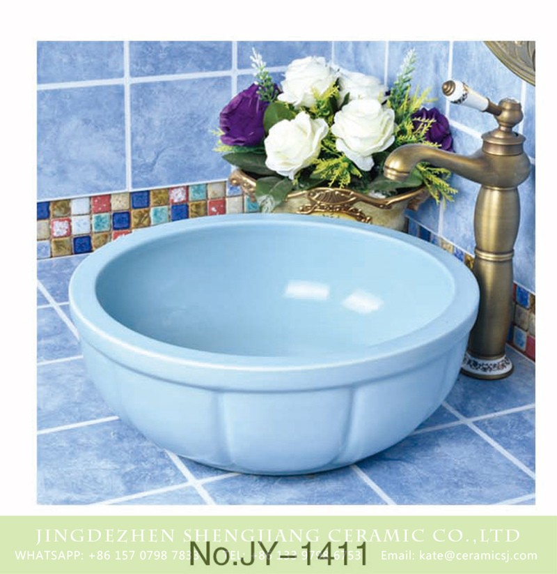 SJJY-1411-46颜色釉单盆_12 China modern new style blue color round sanitary ware     SJJY-1411-46 - shengjiang  ceramic  factory   porcelain art hand basin wash sink