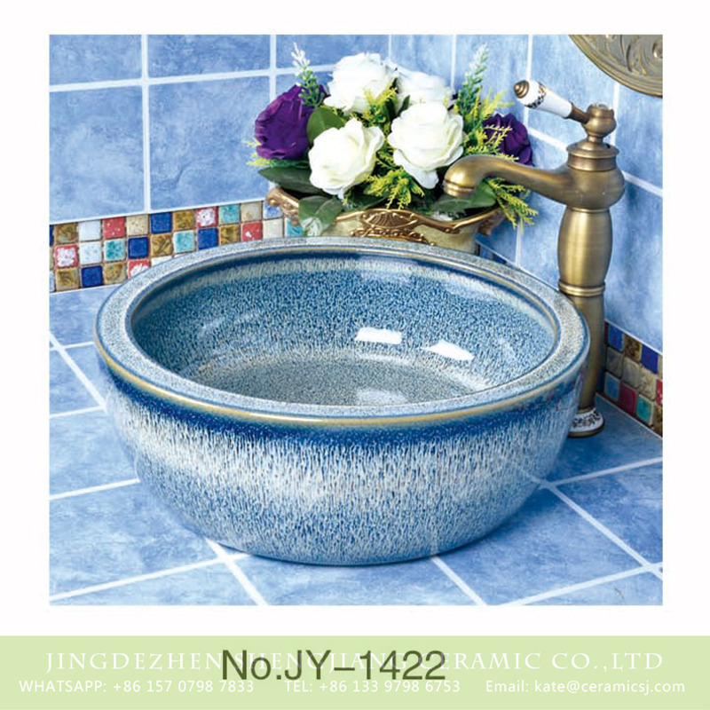 SJJY-1422-47颜色釉台盆_11 Popular sale item blue easy clean ceramic waist drum basin     SJJY-1422-47 - shengjiang  ceramic  factory   porcelain art hand basin wash sink