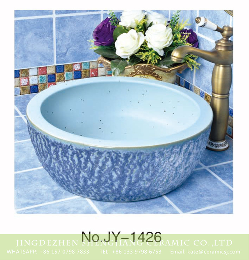 SJJY-1426-47颜色釉台盆_15 Shengjiang factory blue color ceramic with snow pattern surface art basin     SJJY-1426-47 - shengjiang  ceramic  factory   porcelain art hand basin wash sink