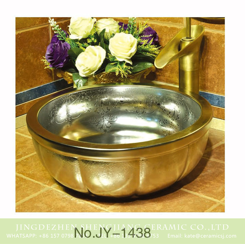 SJJY-1438-49金盆_11 European style silver ceramic with delicate pattern vanity basin     SJJY-1438-49 - shengjiang  ceramic  factory   porcelain art hand basin wash sink