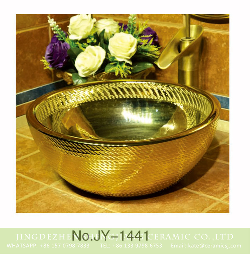 SJJY-1441-49金盆_14 Popular sale new product gold wash hand basin     SJJY-1441-49 - shengjiang  ceramic  factory   porcelain art hand basin wash sink