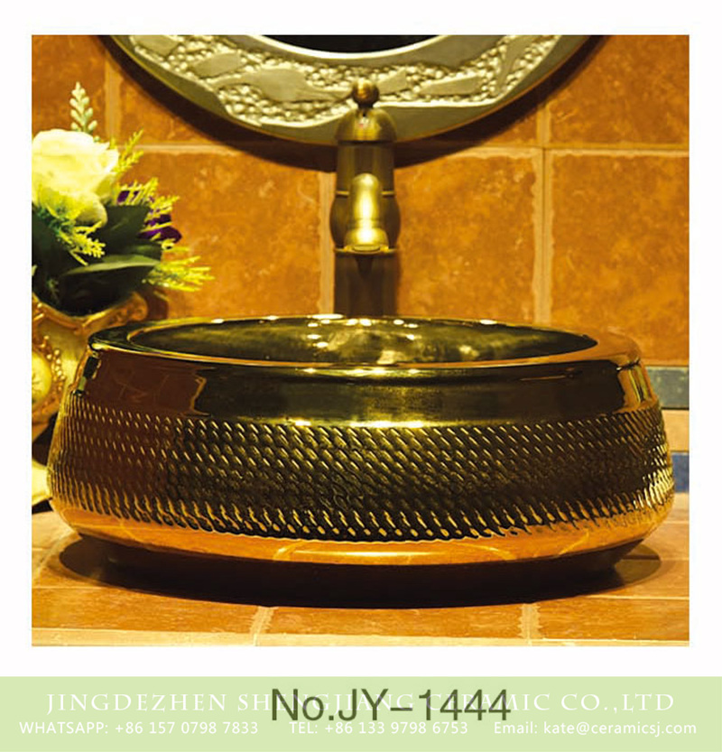 SJJY-1444-50金盆_06 Hand carved ceramic gold sanitary ware      SJJY-1444-50 - shengjiang  ceramic  factory   porcelain art hand basin wash sink
