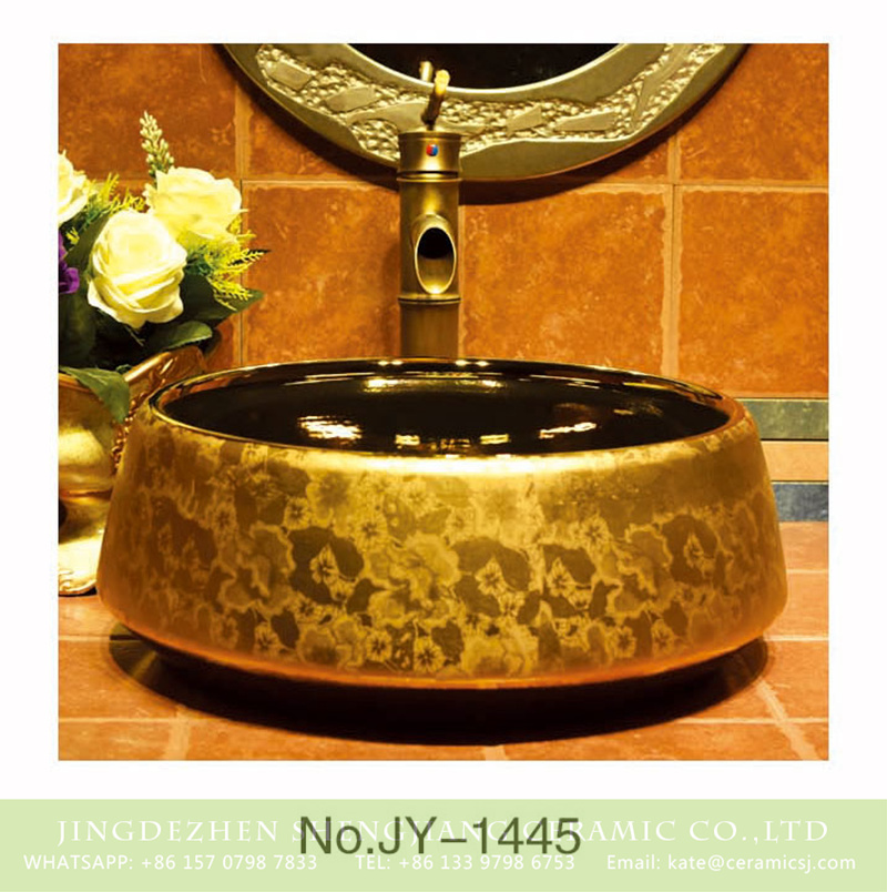SJJY-1445-50金盆_07 Shengjiang factory direct gold porcelain with flowers pattern surface wash sink     SJJY-1445-50 - shengjiang  ceramic  factory   porcelain art hand basin wash sink