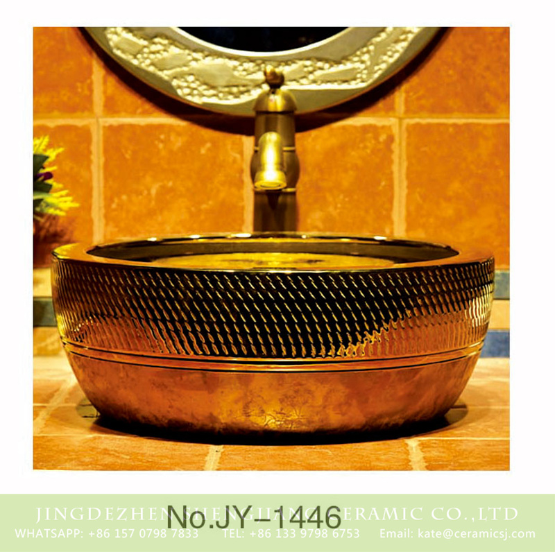 SJJY-1446-50金盆_08 Bathroom design sparkle golden vanity basin      SJJY-1446-50 - shengjiang  ceramic  factory   porcelain art hand basin wash sink