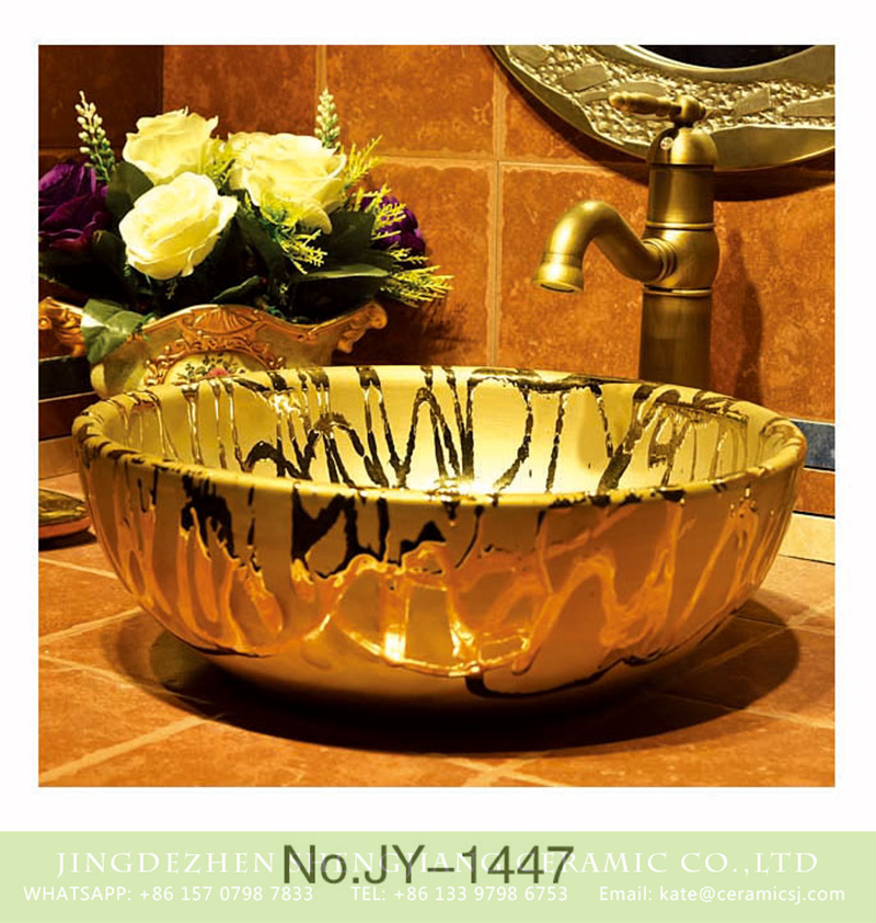 SJJY-1447-50金盆_09 Home decor gold plated art vanity basin     SJJY-1447-50 - shengjiang  ceramic  factory   porcelain art hand basin wash sink