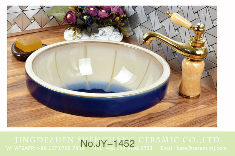 SJJY-1452-51台中盆_07 Popular sale product color glazed smooth sanitary ware     SJJY-1452-51 - shengjiang  ceramic  factory   porcelain art hand basin wash sink
