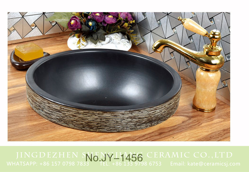 SJJY-1456-51台中盆_11 China traditional ceramic matte black inner wall wash sink       SJJY-1456-51 - shengjiang  ceramic  factory   porcelain art hand basin wash sink