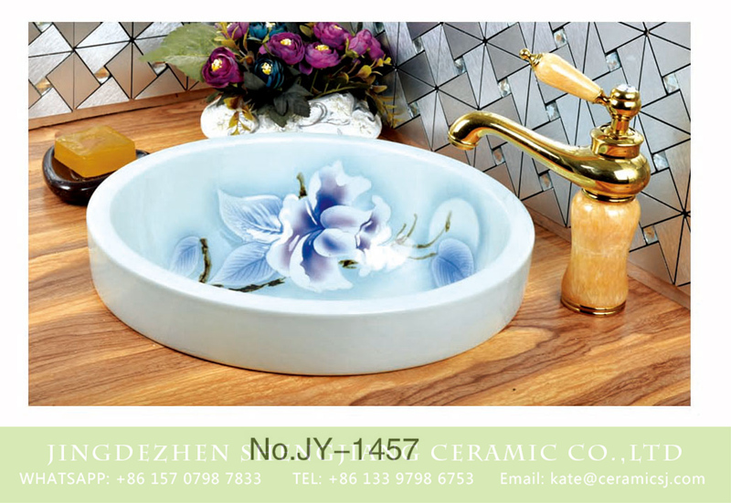 SJJY-1457-52台中盆_03 Art white ceramic with flowers pattern        SJJY-1457-52 - shengjiang  ceramic  factory   porcelain art hand basin wash sink