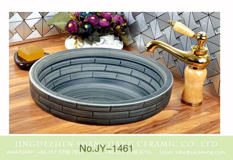 SJJY-1461-52台中盆_08 Home decor deep grey ceramic with check pattern vanity basin       SJJY-1461-52 - shengjiang  ceramic  factory   porcelain art hand basin wash sink