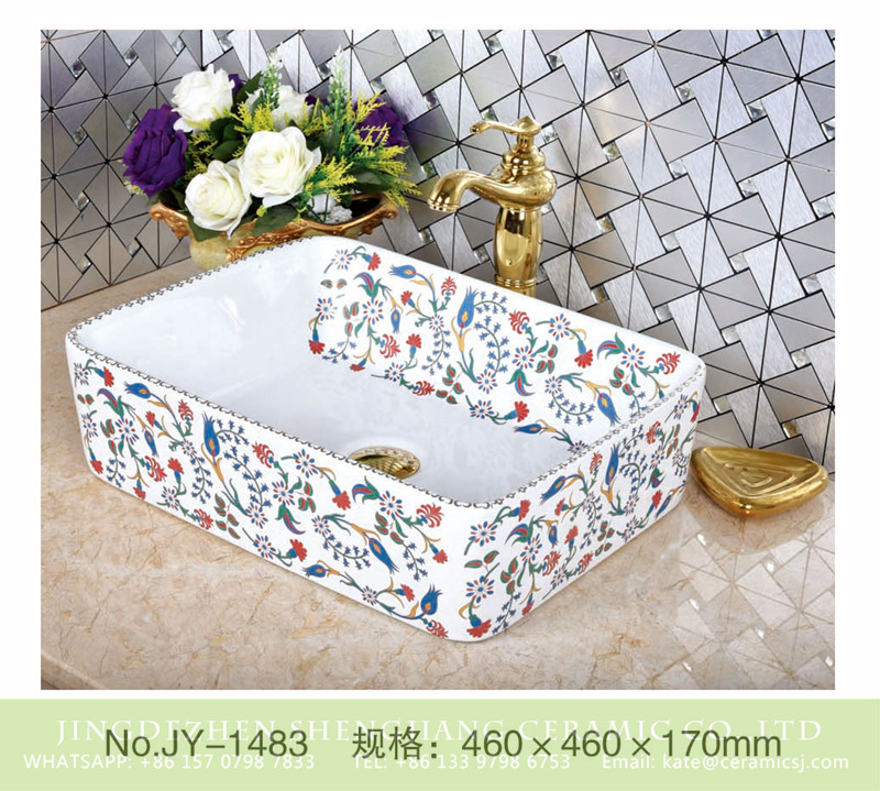 SJJY-1483-56加彩盆_03 Jingdezhen wholesale white ceramic colorful square basin       SJJY-1483-56 - shengjiang  ceramic  factory   porcelain art hand basin wash sink