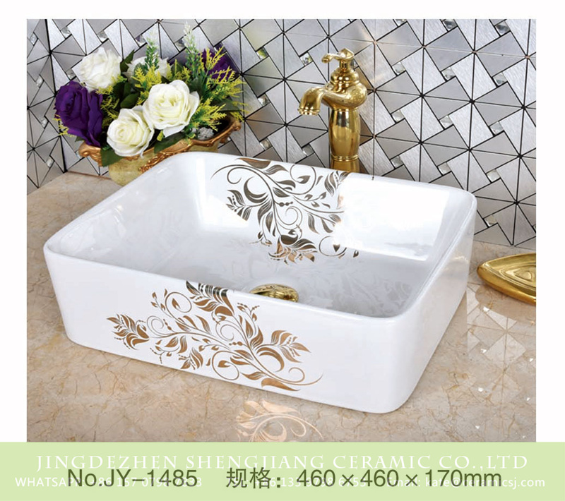 SJJY-1485-56加彩盆_06 Large bulk sale white square ceramic with hand painted pattern wash sink      SJJY-1485-56 - shengjiang  ceramic  factory   porcelain art hand basin wash sink