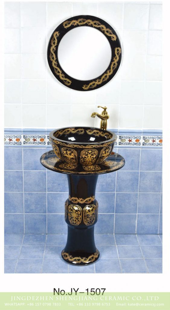 SJJY-1507-60立柱盆_03-563x1024 luxury bathroom design black ceramic with gold pattern one piece basin      SJJY-1507-60 - shengjiang  ceramic  factory   porcelain art hand basin wash sink